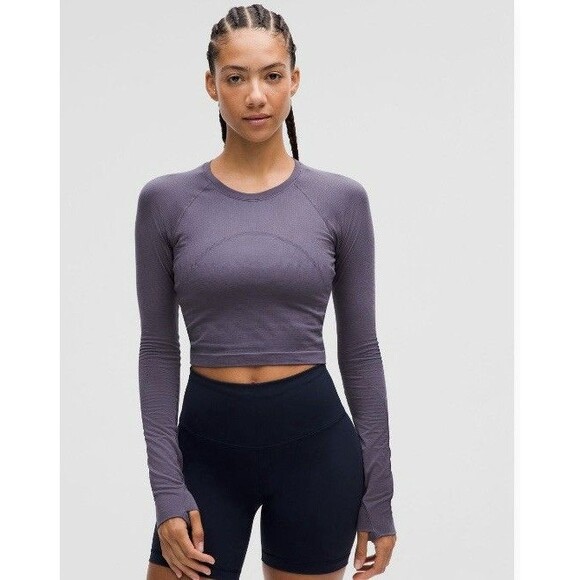 Lululemon Swiftly Tech Long Sleeve Crop 2.0 Nightfall Blue Size 4 Athletic - Picture 1 of 7